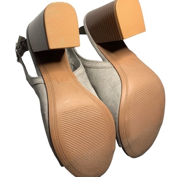 SHOES Light Gray Suede Open Toe High Heel Open Heel Shoe 3.5 Inch Chunky Heel - Picture 7 of 10